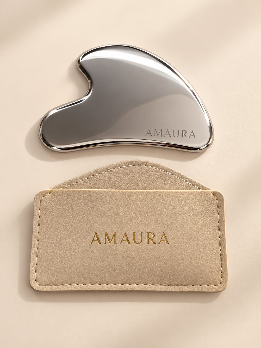 AMAURA Premium Stainless Steel Gua Sha – Lymphatic Drainage Support, Boosts Circulation & Stimulates Pressure Points, Cooling Facial Massage Tool for Face & Neck