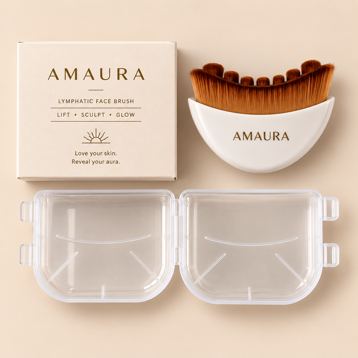 AMAURA Sculpt & Glow Duo – Cooling Stainless Steel Gua Sha + Ultra-Soft Lymphatic Contour Face Brush, De-Puffing Facial Massage Set for Face, Jawline & Neck