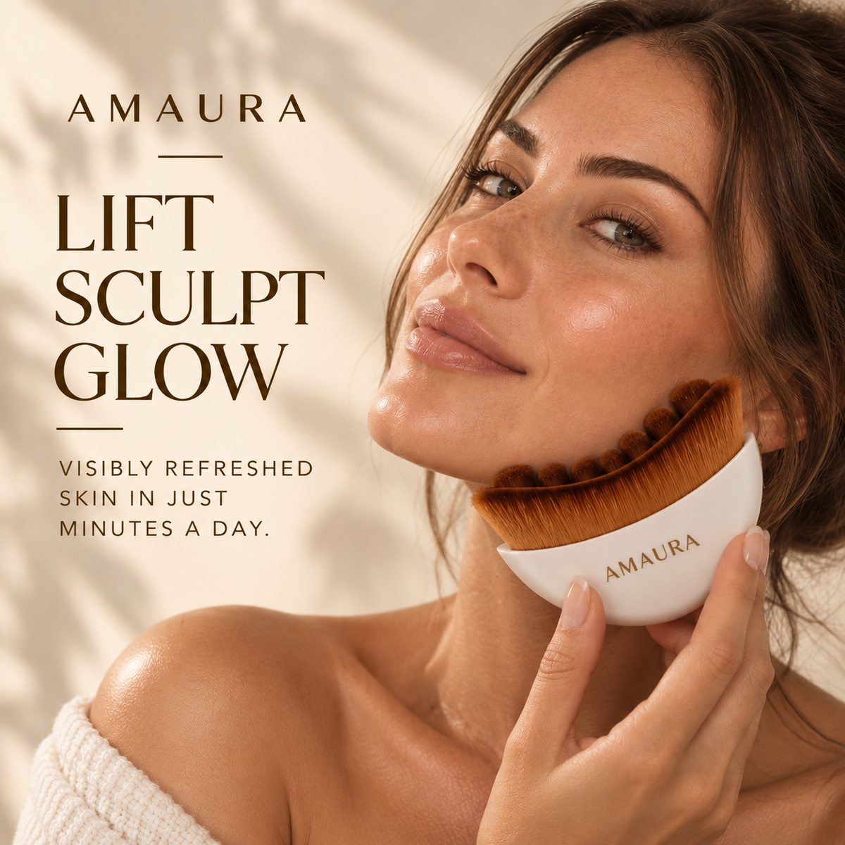 AMAURA Sculpt & Glow Duo – Cooling Stainless Steel Gua Sha + Ultra-Soft Lymphatic Contour Face Brush, De-Puffing Facial Massage Set for Face, Jawline & Neck